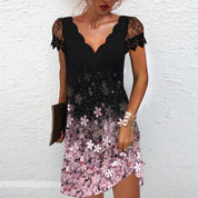 Lucia robe été pailletée femme | Robe glamour avec manches dentelle & col V