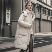 Manteau femme matelassé oversize – Doudoune mi-longue avec capuche et poignets réglables