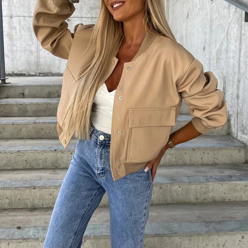 Bomber femme court coupe décontractée – coton léger à pressions