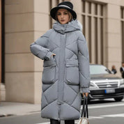 Manteau femme matelassé oversize – Doudoune mi-longue avec capuche et poignets réglables