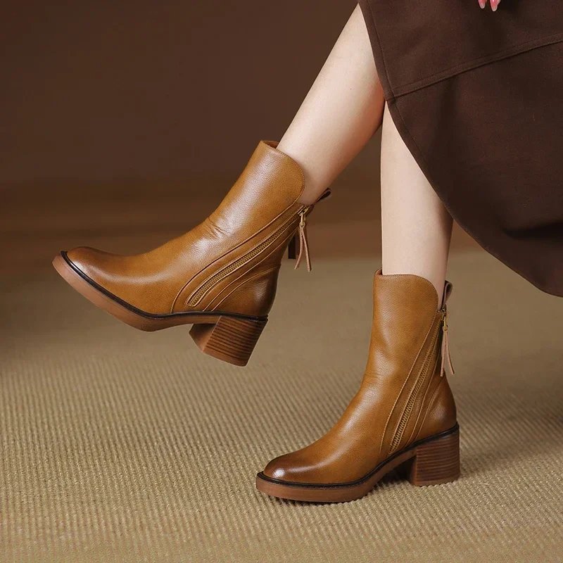 Bottines à talon carré élégantes – Zippées, confort & style sobr