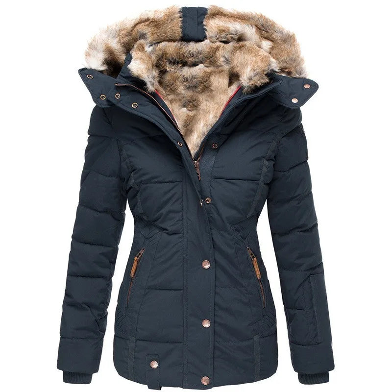 Manteau d’hiver femme — parka chaude avec col et doublure en fausse fourrure